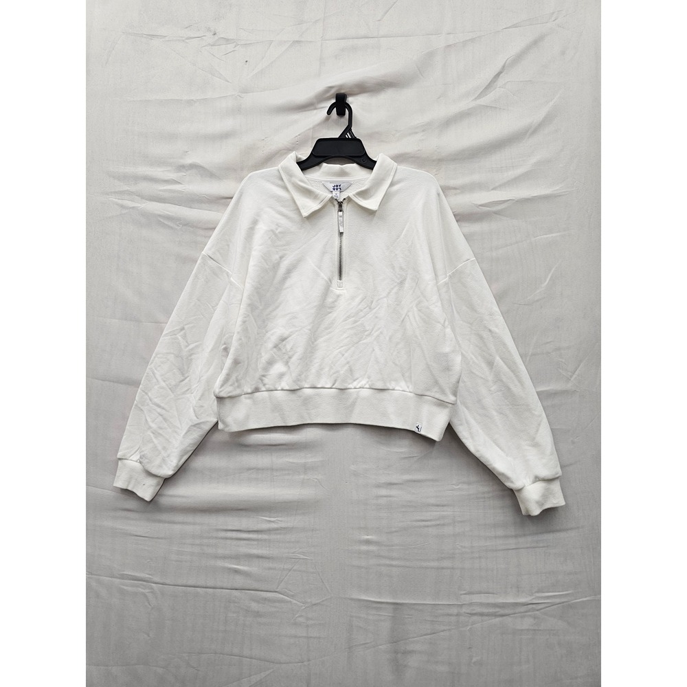 JoyLab Womens Star Quarter Zip Pullover White Cotton Blend Relaxed Size Medium